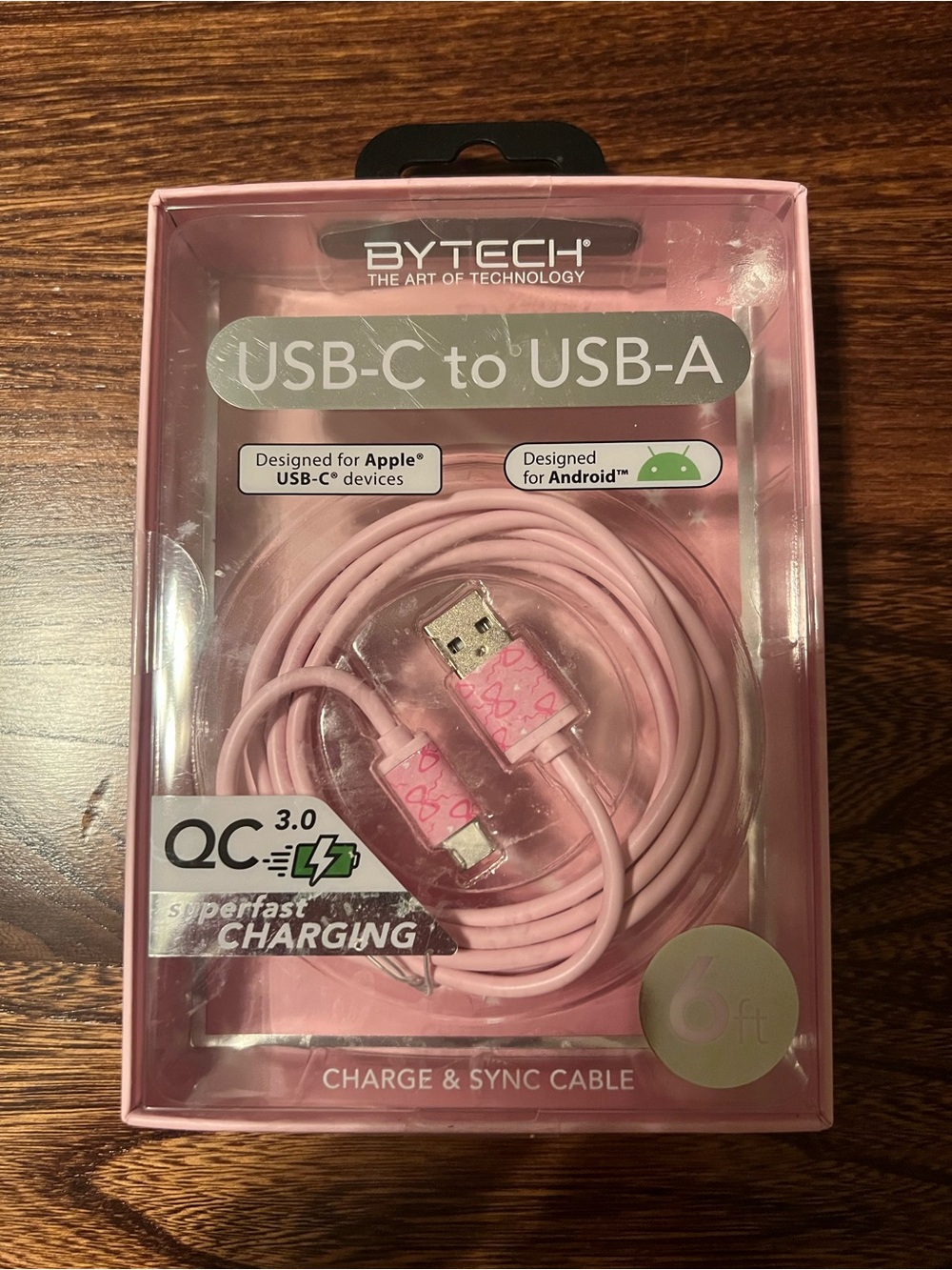 Bytech Pink USB-C to USB-A Charge & Sync Cable - 6ft
